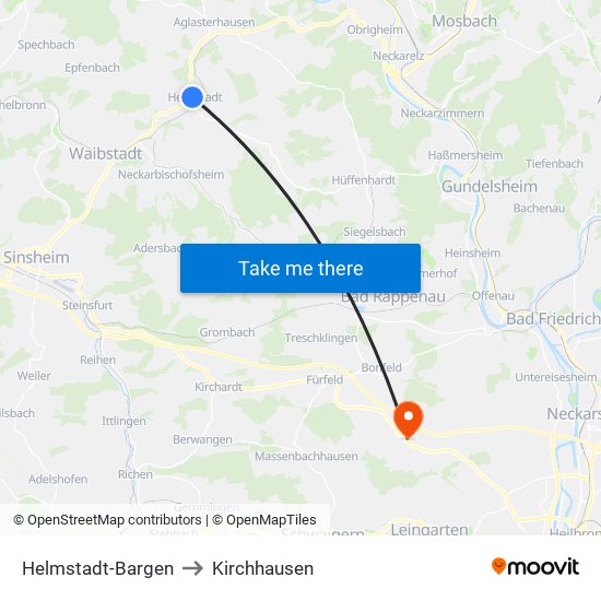 Helmstadt-Bargen to Kirchhausen map