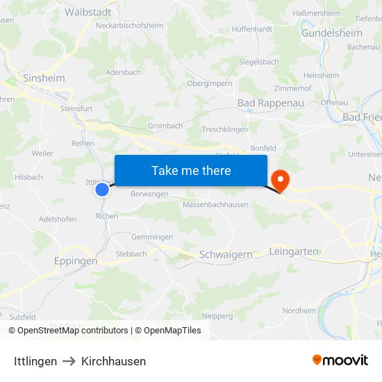 Ittlingen to Kirchhausen map