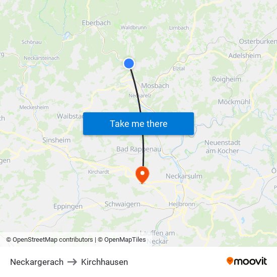 Neckargerach to Kirchhausen map