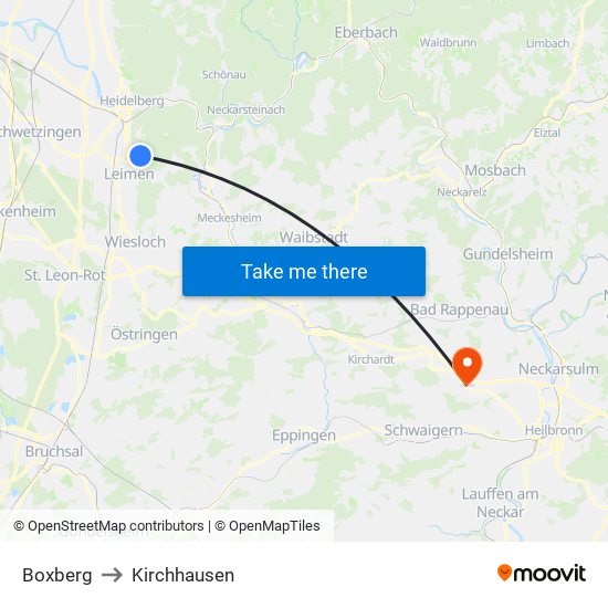 Boxberg to Kirchhausen map