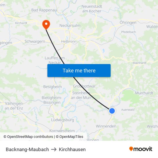 Backnang-Maubach to Kirchhausen map