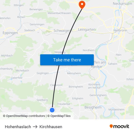 Hohenhaslach to Kirchhausen map