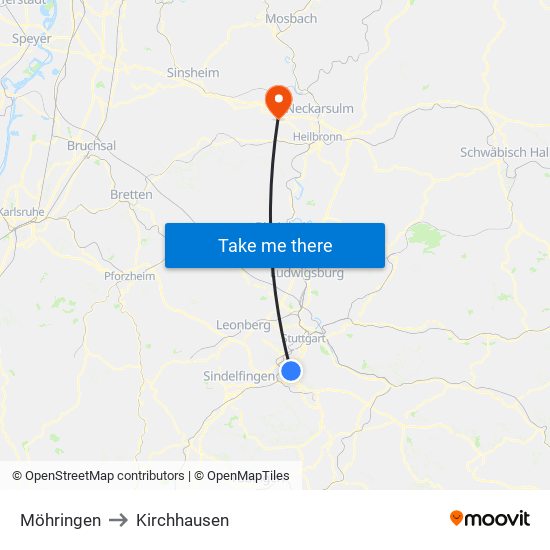 Möhringen to Kirchhausen map