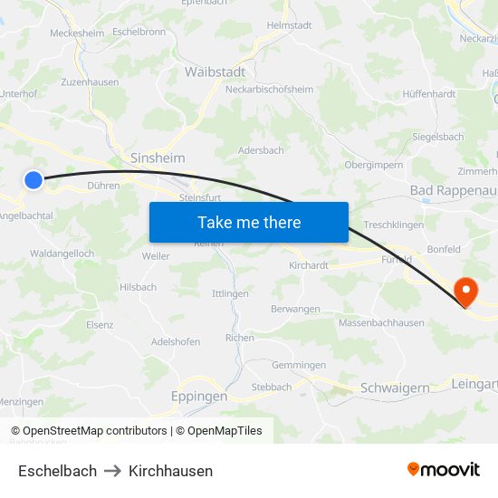 Eschelbach to Kirchhausen map
