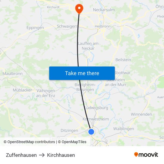 Zuffenhausen to Kirchhausen map