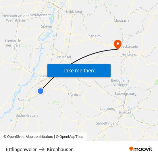 Ettlingenweier to Kirchhausen map