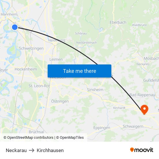 Neckarau to Kirchhausen map