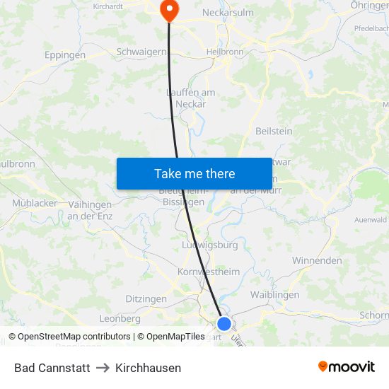 Bad Cannstatt to Kirchhausen map