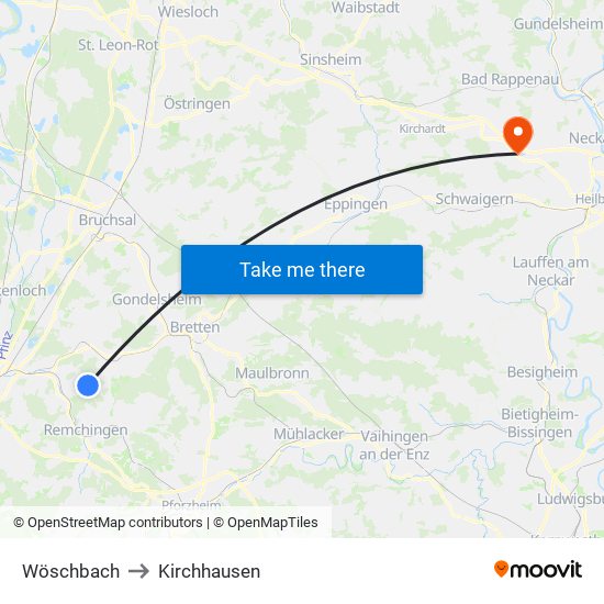 Wöschbach to Kirchhausen map