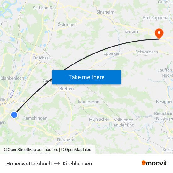 Hohenwettersbach to Kirchhausen map