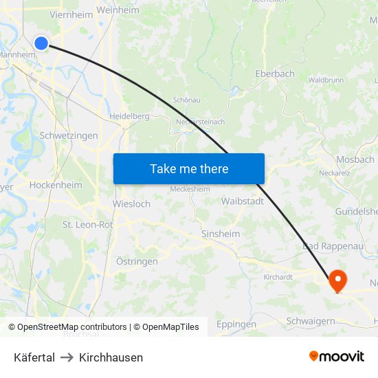 Käfertal to Kirchhausen map