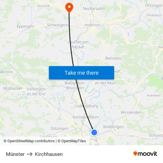 Münster to Kirchhausen map