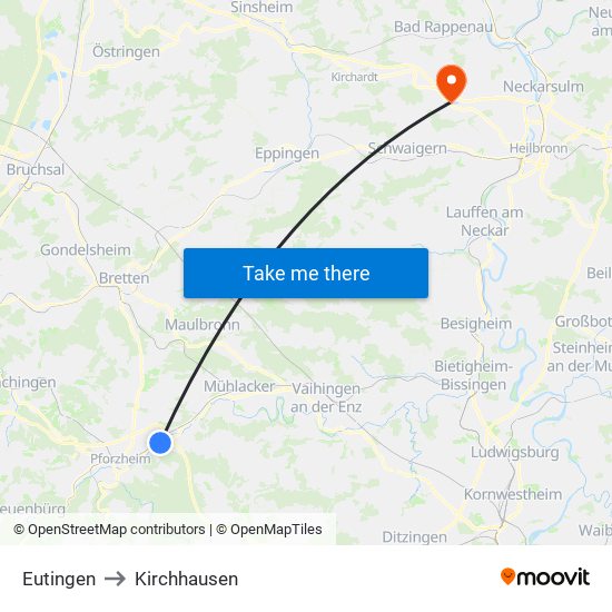 Eutingen to Kirchhausen map