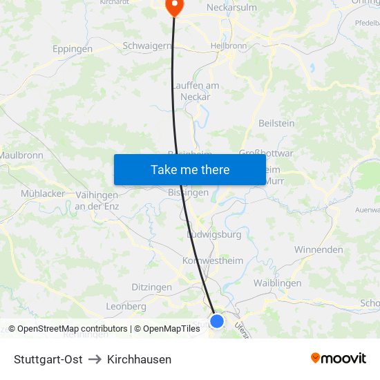 Stuttgart-Ost to Kirchhausen map