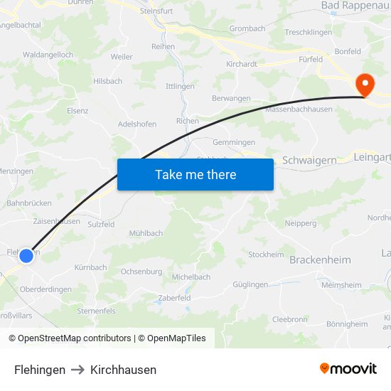 Flehingen to Kirchhausen map