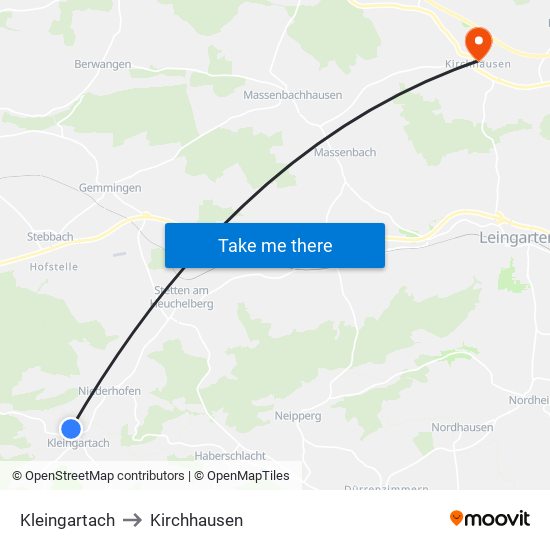 Kleingartach to Kirchhausen map
