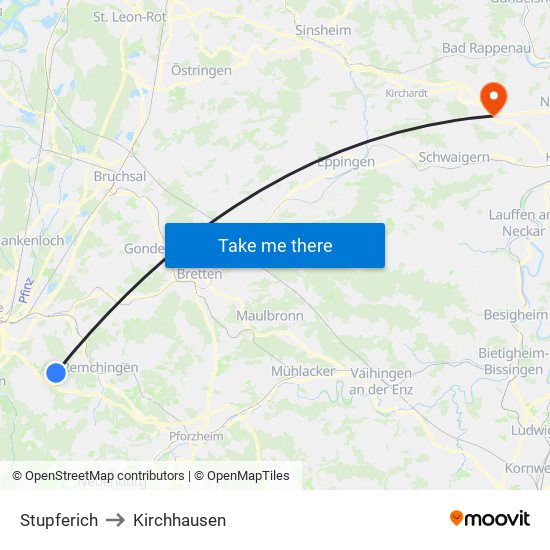 Stupferich to Kirchhausen map