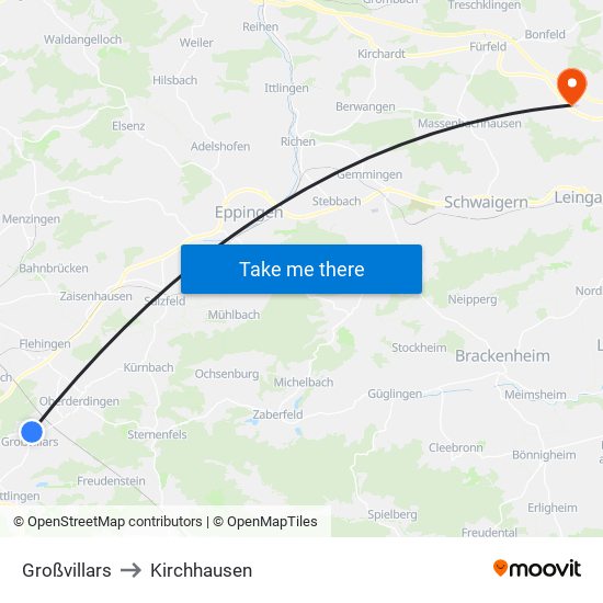 Großvillars to Kirchhausen map