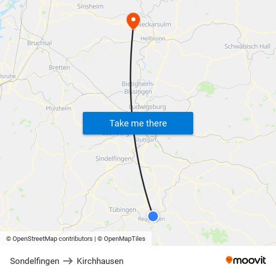 Sondelfingen to Kirchhausen map