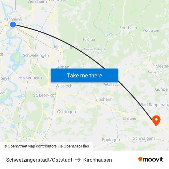 Schwetzingerstadt/Oststadt to Kirchhausen map