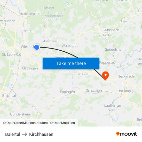 Baiertal to Kirchhausen map