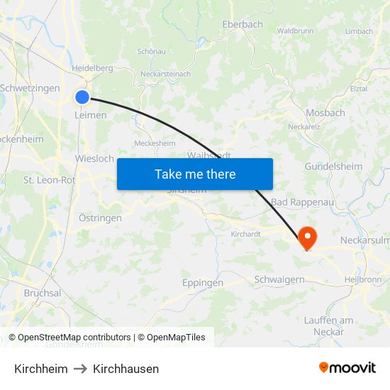 Kirchheim to Kirchhausen map