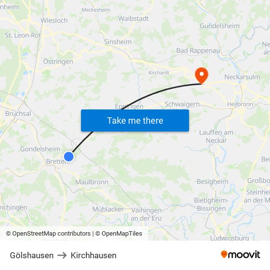 Gölshausen to Kirchhausen map