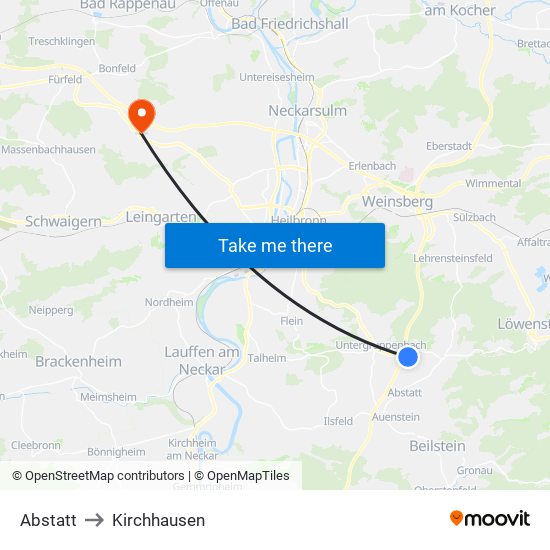 Abstatt to Kirchhausen map