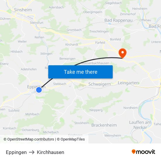 Eppingen to Kirchhausen map