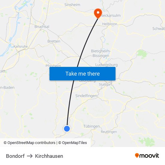 Bondorf to Kirchhausen map