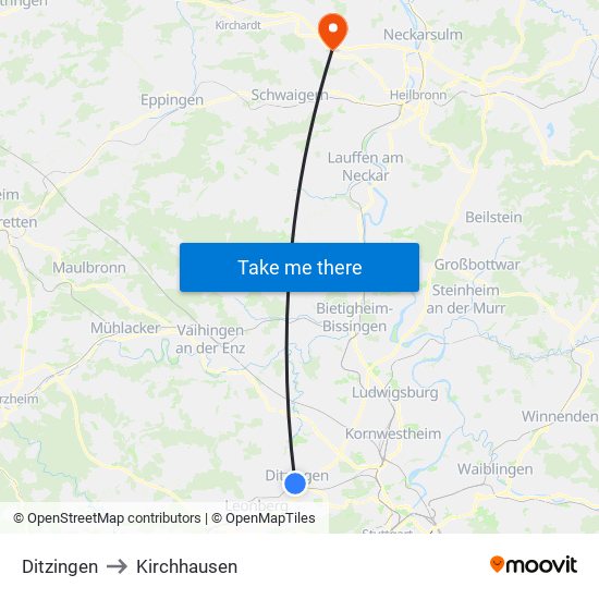 Ditzingen to Kirchhausen map
