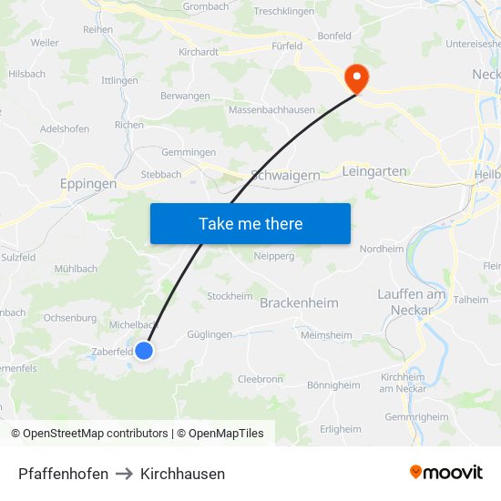 Pfaffenhofen to Kirchhausen map