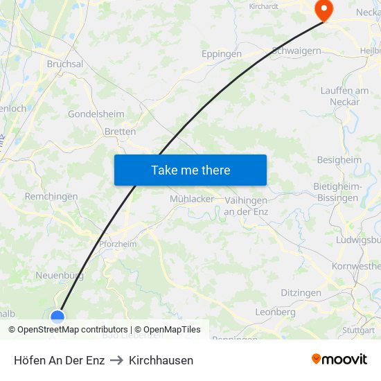 Höfen An Der Enz to Kirchhausen map