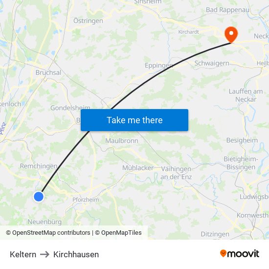 Keltern to Kirchhausen map