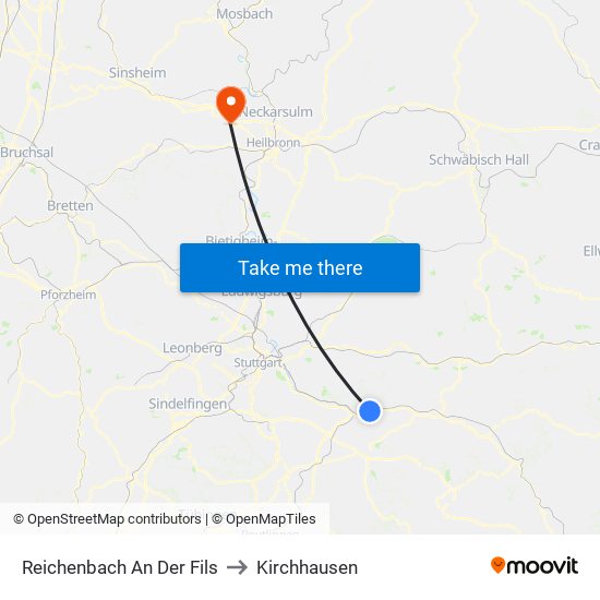 Reichenbach An Der Fils to Kirchhausen map