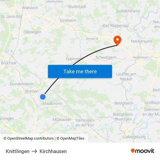 Knittlingen to Kirchhausen map