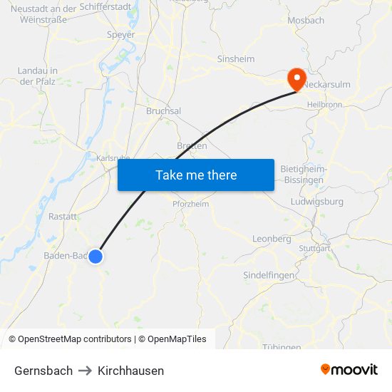 Gernsbach to Kirchhausen map