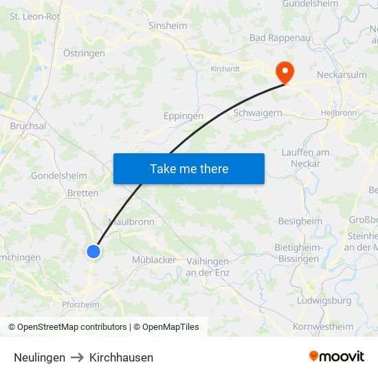 Neulingen to Kirchhausen map