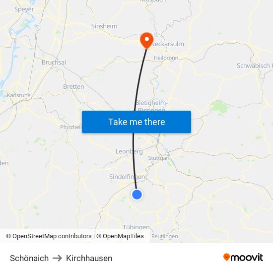 Schönaich to Kirchhausen map