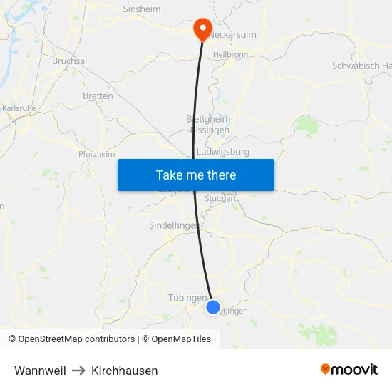 Wannweil to Kirchhausen map