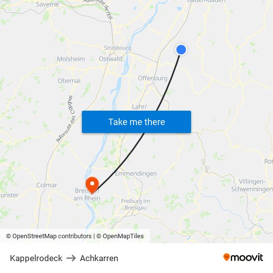 Kappelrodeck to Achkarren map