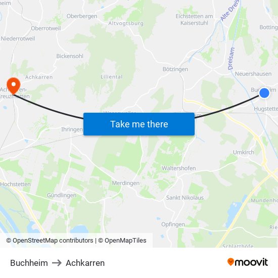 Buchheim to Achkarren map