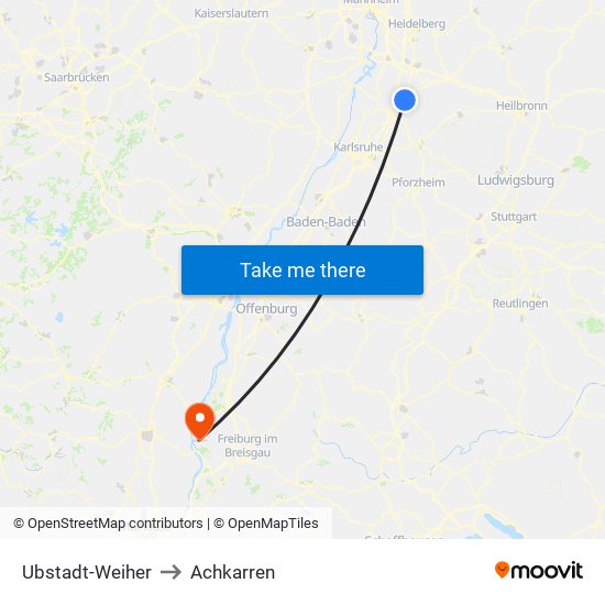 Ubstadt-Weiher to Achkarren map