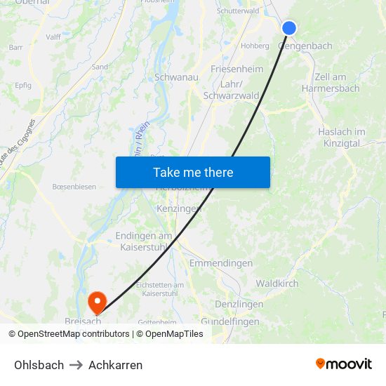 Ohlsbach to Achkarren map