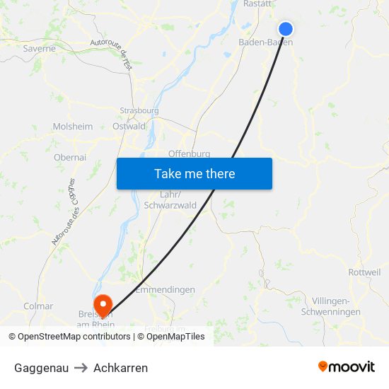 Gaggenau to Achkarren map