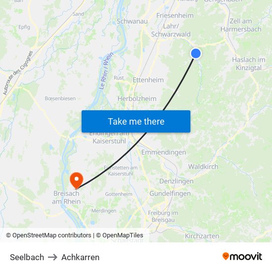 Seelbach to Achkarren map