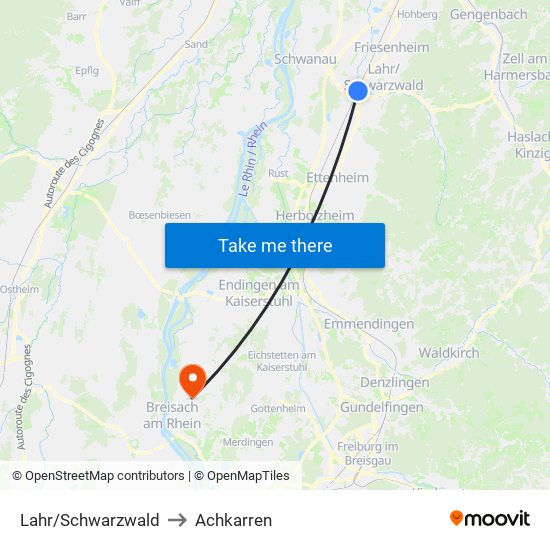 Lahr/Schwarzwald to Achkarren map