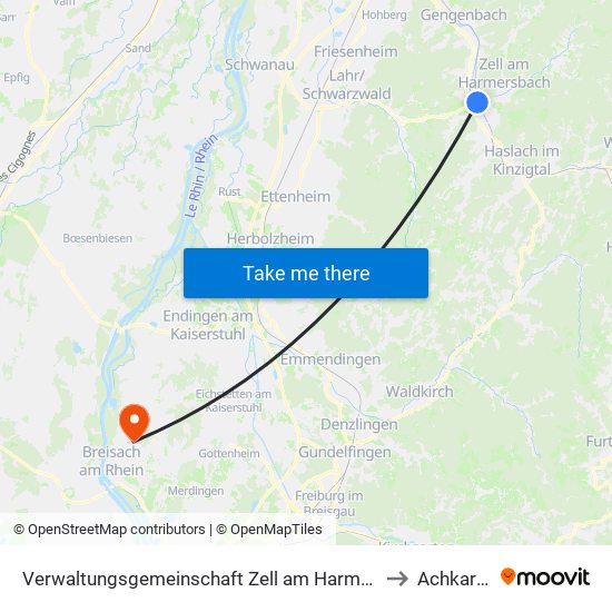 Verwaltungsgemeinschaft Zell am Harmersbach to Achkarren map