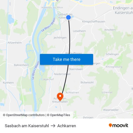 Sasbach am Kaiserstuhl to Achkarren map