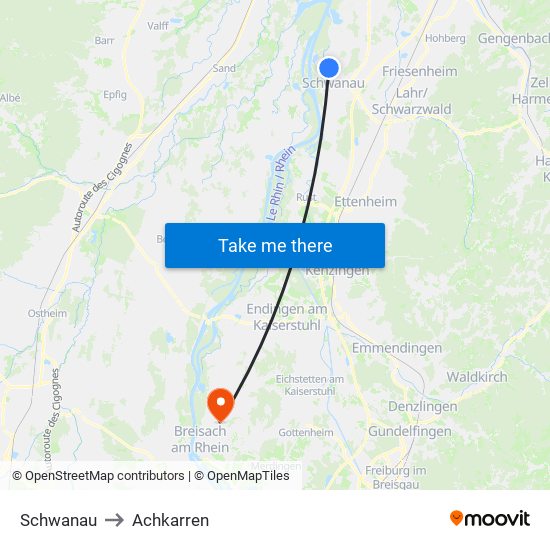Schwanau to Achkarren map